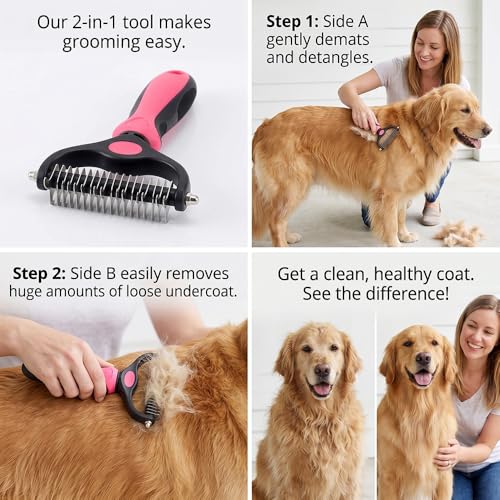 Dematting Comb for Dogs and Cats, Undercoat Rake Pet Brush for Long Hair, Deshedding Dog Brush Removes Tangles Knots and Loose Fur, Grooming Tool for Thick Coats (Blue L*2) - color: Blue L*2