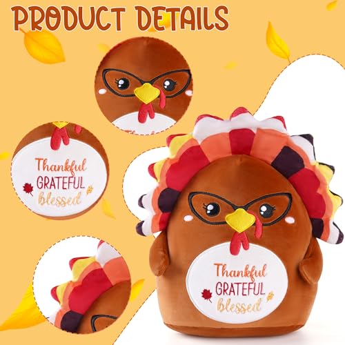 Thanksgiving Turkey Plush Toy, 12 Inch Fall Turkey Stuffed Animal with Glasses, Soft Cute Autumn Plushie Pillow Gift for Girls Boys, Thankful Grateful Blessed Decor for Table Centerpiece - style: Thanksgiving Turkey