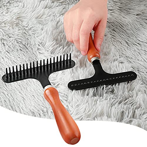 Hand Held Carpet Rake Sheepskin Wool Brush Carding Fur Restore Carpets Softness and Texture Let Rugs to New Looking