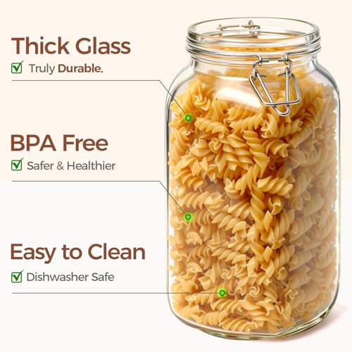 ComSaf Large Square Glass Jars with Airtight Lids 78 oz 3 Pack Wide Mouth - size: 78oz*3