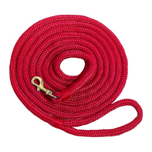 Horse Lead Rope, Double Braided Nylon, Soft Comfort Grip, with Quick Halter Attachment, 1/2" x 15ft,Red - color: Red