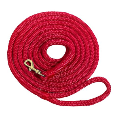 Horse Lead Rope, Double Braided Nylon, Soft Comfort Grip, with Quick Halter Attachment, 1/2" x 15ft,Red - color: Red