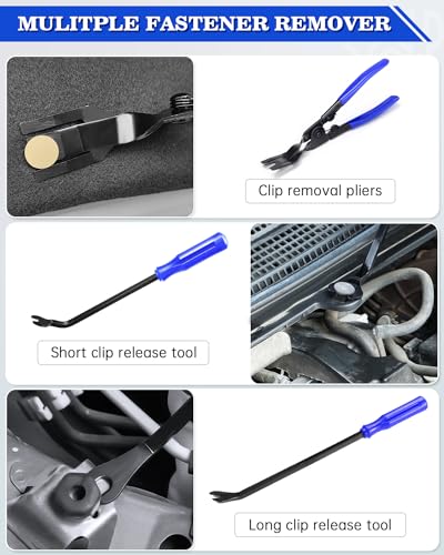 Poraxy 19Pcs Trim Removal Tool, Car Panel Dashboard Door Audio Trim Removal Tool Kit, Auto Clip Pliers Fastener Remover Set, Plastic Pry Tool, Automotive Upholstery Removal Kit - color: Blue