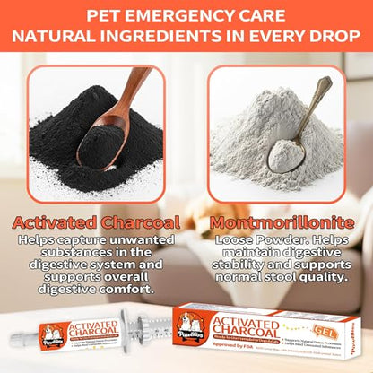 Activated Charcoal First Aid Kit -Emergency Support for Dogs, Cats & Puppies, Natural Charcoal Formula for Digestive Balance, Camping & Home Essential Oral Anti Diarrhea Digestive (60ml 1Tubes)