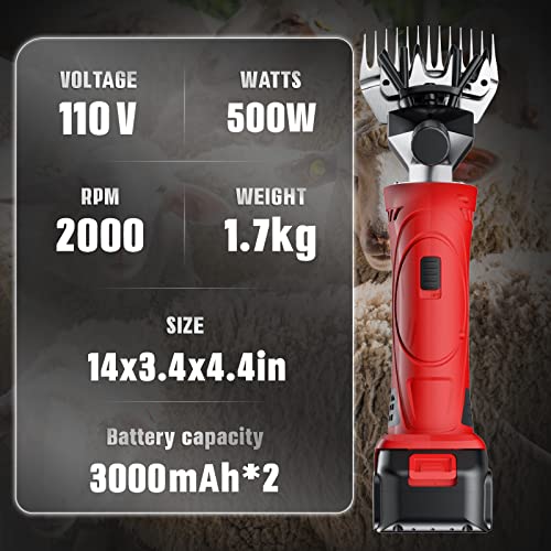 Cordless Electric Professional Sheep Shears, Sheep Clippers with 2 PCS Rechargeable Lithium Battery, 6 Speeds Heavy Duty Animal Grooming Clippers for Sheep Alpacas Goats Horse