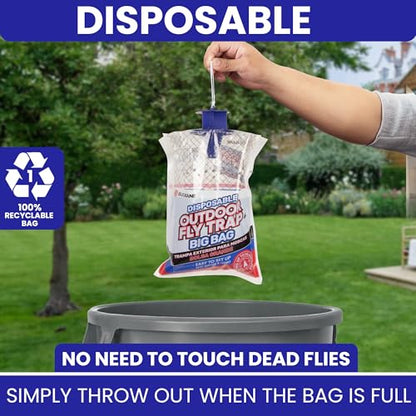 Fly Traps Outdoor Fly Trap for Patio. 2 Large Non-Toxic Pre-Baited Flies Bags Outdoor Disposable. Big Hanging Bug Catchers for All Filth Flies Killer for Outside Bug Control in Yard Horse Ranch. - style: 2pk