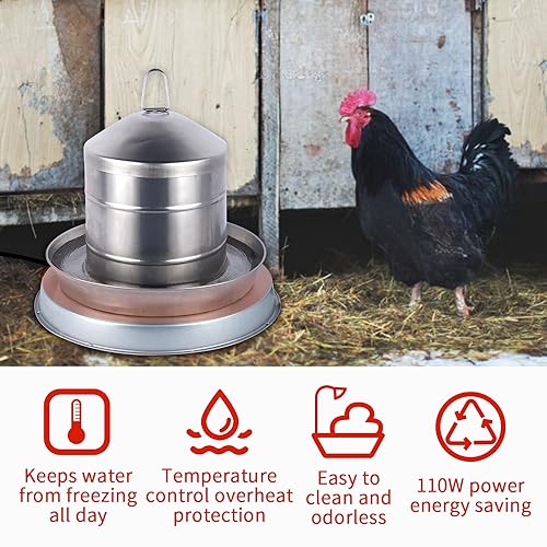Chicken Water Heater for Winter， Heated Poultry Waterer Base,with Thermostat and 9.8ft Power Cord, Dia.11in - size: 1PACK