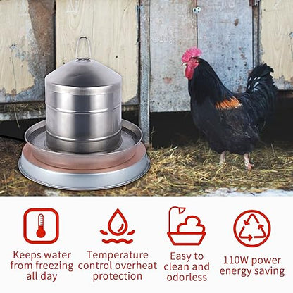 Chicken Water Heater for Winter， Heated Poultry Waterer Base,with Thermostat and 9.8ft Power Cord, Dia.11in - size: 1PACK