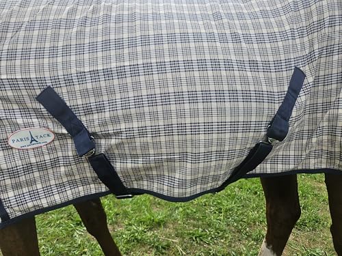Navy Beige Plaid Horse Stable Sheet with Front Gussets, Lightweight Polyester Sheet for Horses, Travel, Stable & Show Use (Navy Beige Plaid, 76") - size: 76"