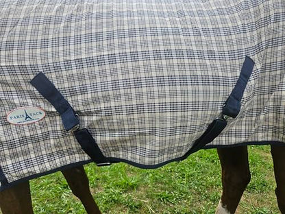 Navy Beige Plaid Horse Stable Sheet with Front Gussets, Lightweight Polyester Sheet for Horses, Travel, Stable & Show Use (Navy Beige Plaid, 78") - size: 78"