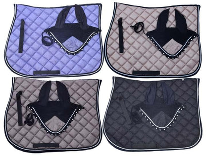 Rose Gold Glitter Grade Saddle Pad Set Matching Ear Bonnet | Equestrian Show Gear | Horse Riding Matchy Set | Dressage or Jumping/Hunter