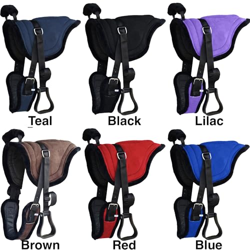 Majestic Ally Padded Suede Leather Bareback Pad Horse Riding Pad with Non Slip Breathable Girth & Stirrups - color: Brown