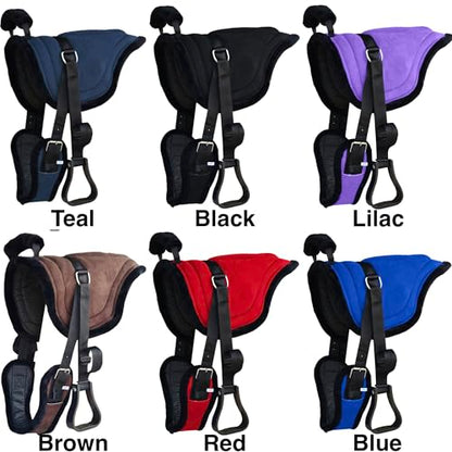 Majestic Ally Padded Suede Leather Bareback Pad Horse Riding Pad with Non Slip Breathable Girth & Stirrups - color: Red