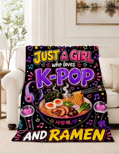 Kpop Gifts for Girls, Kpop Ramen Blanket, Birthday Ramen Lover Gifts | Korean Gifts for Girls/ kpop lovers/ Women/ Fan, Christmas Birthday Gift Ideas Just A Girl Who Loves K-Pop and Ramen 50*60 - color: Kop Noodle