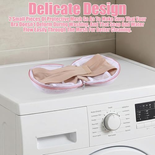 9 Pieces Bra Washing Bags for Laundry - Mesh Lingerie Wash Bags with Zipper, Soft Polyester Delicates Protector for Bras, Underwear, Socks, and Travel Storage (White & Pink, 6.3" x 5.5")