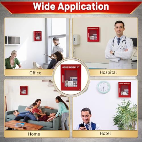 Zonon 1 Pcs Naloxone Overdose Emergency Kit Cabinet Wall Mountable in Case of Emergency Non-Locking Box Opioid Overdose with Acrylic Window 7 1/4 x 9 1/8 x 3 5/8 Inches Medication Not Included (Red)