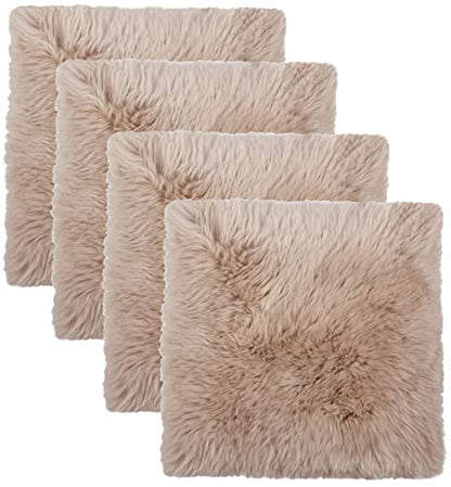 Natural Sheepskin Chair Pad, Non-Slip, Taupe, 4 Pack - color: Taupe, size: 4 Count (Pack of 1)