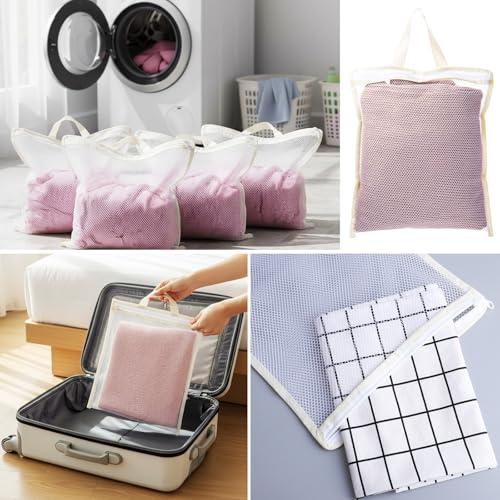 4Pcs Small Mesh Laundry Bags for Delicates Hanging Mini 12 x 10 Inches Durable Lingerie Bags for Washing Machine Wash Laundry Net Bag for Lingerie Underwear Socks Baby Clothes Travel 32x27cm