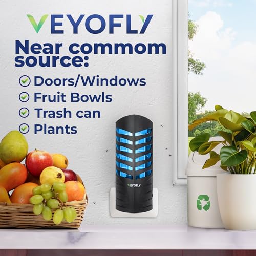 VEYOFLY Fruit Fly Traps for Indoors (4 Device + 12 Refills), Gnat Trap Indoor Plug in, Bug Traps, Flying Insect Trap, Gnat Traps for House Indoor, Fly Trap Indoor for Home Bug Light, Gnats Catcher | UV light attracts insects to glue cards, silent 24/7, pl