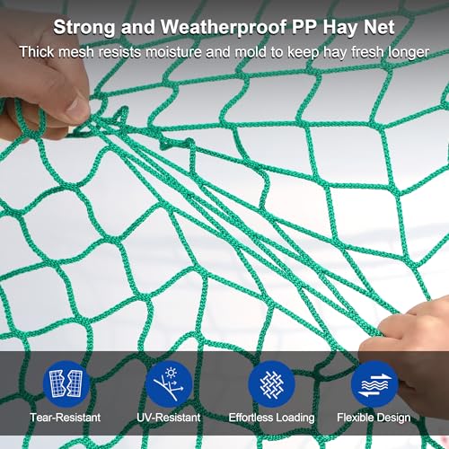 Large 6x6 FT Round Bale Hay Net- Knotless Slow Feeder Net for Horses - style: 6*6Ft(Green)