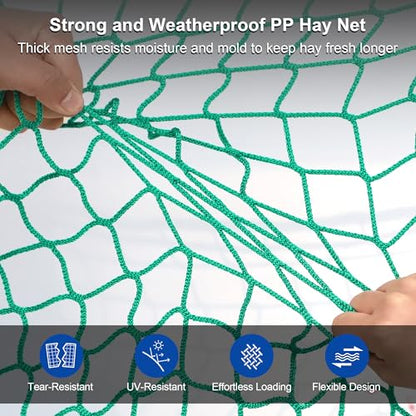 Large 6x6 FT Round Bale Hay Net- Knotless Slow Feeder Net for Horses - style: 6*6Ft(Green)