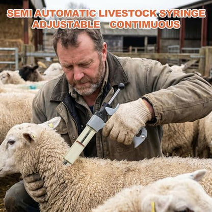 50ml Semi-Auto Repeating Livestock Syringe Gun, 5 Dose Settings - color: Silver Gray50ML-B