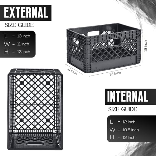 Juggernaut 6 Pack 24 Quart Storage Crate, Milk Crate Plastic Basket - color: Black, size: 24 Quart, 6-Pack