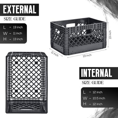 Juggernaut 6 Pack 24 Quart Storage Crate, Milk Crate Plastic Basket - color: Black, size: 24 Quart, 6-Pack