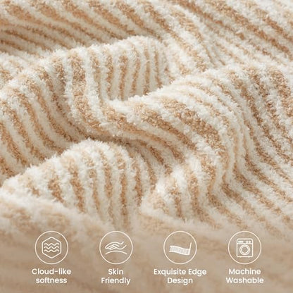 Snuggle Sac Fluffy Bedding Blanket Twin Size, Soft Luxurious Knit Throws, Fuzzy Microfiber Blankets for Couch, Sofa, Bed, Cream Beige, 60x80 inches - color: Cream/Beige, size: Twin(60"x 80")