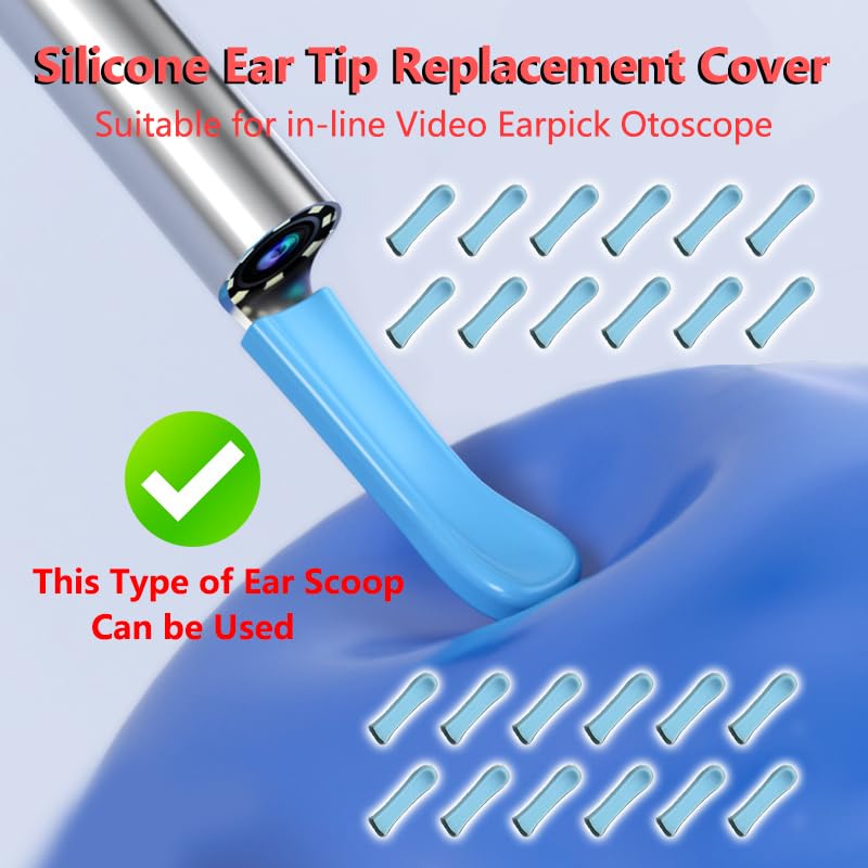 100 Pieces Ear Cleaner Tips, Ear Cleaner Replacement Tips, Ear Spoon Tips, Silicone Soft Cleaning Reuse Cap for Ear Wax Removal Tool Accessories (Blue)