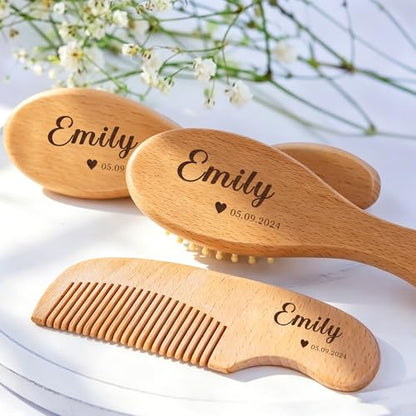 Personalized Baby Brush and Comb Set Custom Cradle Cap Brush Personalized Baby Gifts Baby Hair Brushes Set for Newborns Girls Boys Newborns Toddler Baby Grooming Kit (Design 1) - color: Design 1