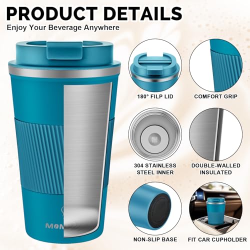 MOMSIV 17oz Travel Coffee Mug, Insulated Coffee Cup with Leakproof Lid - color: B-Light Blue-17oz