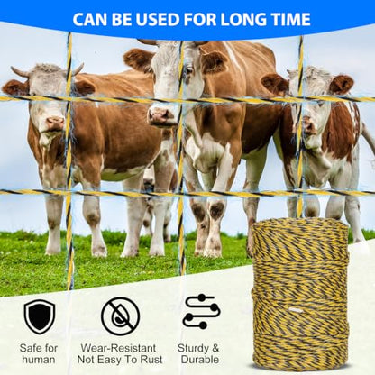 Electric Fence Wire Kit - Upgraded 660 Feet 9 Strands Electric Fence Polywire with Reliable Conductivity & Rust Resistance - 50 Pcs Electric Fenceing Insulator with 1 Pcs Socket Tool & Gloves - color: 656FT-KIT