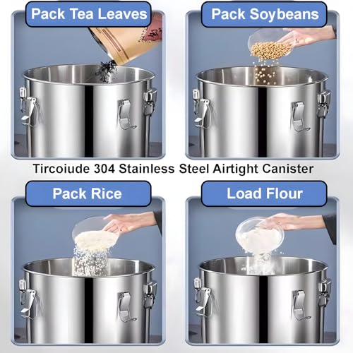 21L/5.5 Gal 304 Stainless Steel Containers with Lids 716 Oz Kitchen Airtight Canisters Stainless Steel Bucket Metal Food Storage Rice Containers Flour Storage Airtight Container - size: 21L