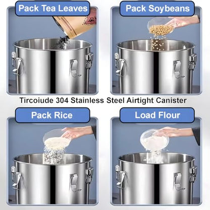 21L/5.5 Gal 304 Stainless Steel Containers with Lids 716 Oz Kitchen Airtight Canisters Stainless Steel Bucket Metal Food Storage Rice Containers Flour Storage Airtight Container - size: 21L
