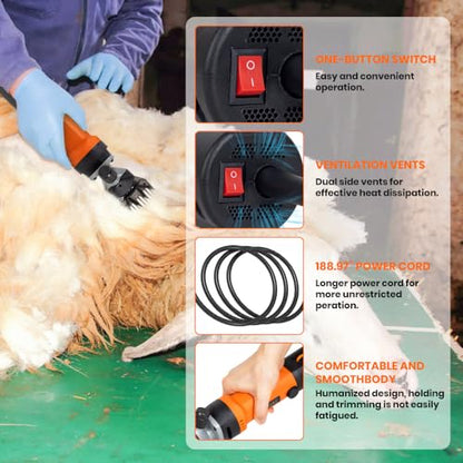 Sheep Shears Electric 850W Professional Heavy Duty Shearing Clipper with 6 Speed, for Shaving Fur Wool in Sheep, Goat, Cattle, and Other Farm Livestock Pet, with Carrying Case and Spare Blade