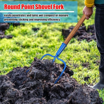 59 Inch Manure Fork Wood Handle 3 Tine Pitch Fork for Farm Stable Hay Ranch Bedding Garden