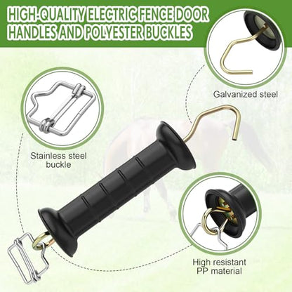 Yookeer 12 Set Electric Fence Gate Handles Poly Tape Buckles Included, Stainless Steel Buckle, UV Resistant Plastic Insulator Handle for Agricultural Farm Livestock Fencing
