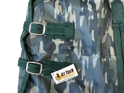 AJ Tack 1200D Waterproof Winter Horse Blanket with Hood - 400g Heavyweight Turnout with Fleece Collar, Shoulder Gussets & Tail Flap - Camouflage 82" - size: 82 Inches Large