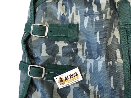 AJ Tack 1200D Waterproof Winter Horse Blanket with Hood - 400g Heavyweight Turnout with Fleece Collar, Shoulder Gussets & Tail Flap - Camouflage 80" - size: 80 Inches Medium