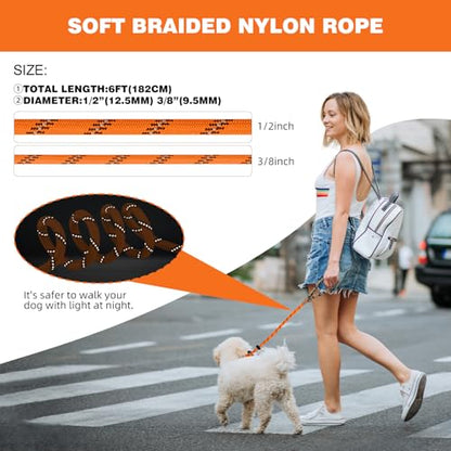 lynxking Dog Leash 3/8in x 6ft Slip Lead Reflective red and Orange, 2 Pack