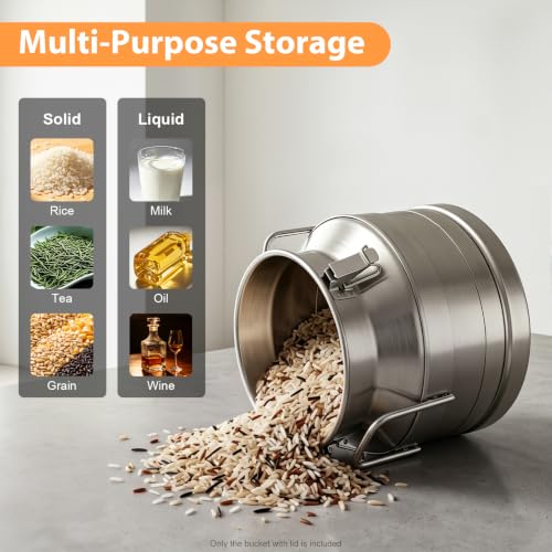 12L/ 3.17 Gallon Seamless Stainless Steel Milk Can with Lid - size: 12L