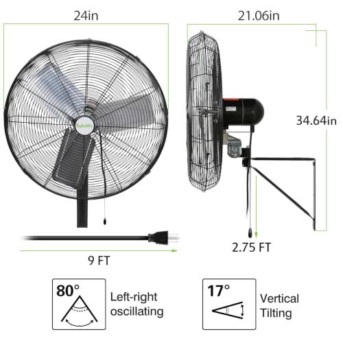 hykolity 24 in. 6500 CFM High Velocity Industrial Wall Fan, 3-Speed Heavy Duty Wall Mount Oscillating Shop Fan for Commercial, Warehouse, Garage, Workshops, Factory, 2 Pack - size: 24 IN