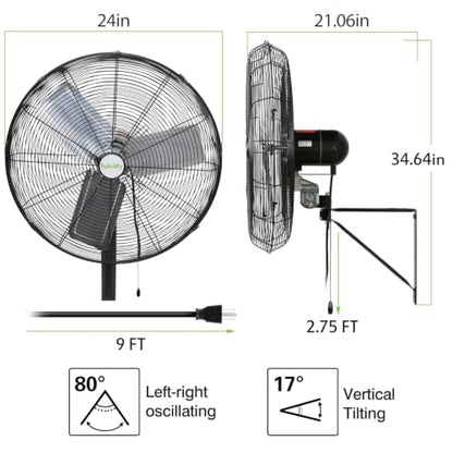 hykolity 24 in. 6500 CFM High Velocity Industrial Wall Fan, 3-Speed Heavy Duty Wall Mount Oscillating Shop Fan for Commercial, Warehouse, Garage, Workshops, Factory, 2 Pack - size: 24 IN