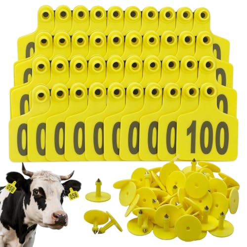 Cattle Ear Tags 301-400 Numbered Large Plastic Livestock Ear Tag,Yellow - color: Yellow, size: 301-400