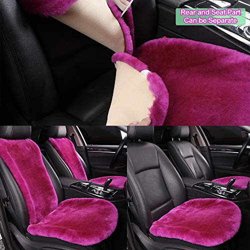 OGLAND Fuzzy Sheepskin Car Seat Cover for Soft Fluffy Genuine Wool Cushion - color: Magenta