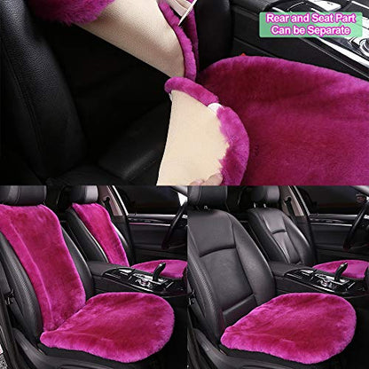 OGLAND Fuzzy Sheepskin Car Seat Cover for Soft Fluffy Genuine Wool Cushion - color: Magenta