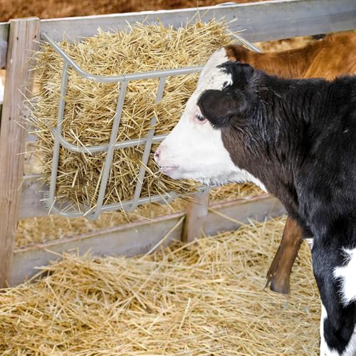 Large Capacity Wall Mounted Hay Feeder, Heavy-Duty Steel 22.8 x 14.6 x 20 Inch Slow Feeder for Horses, Goats, Sheep & Rabbits, Silver Livestock Feeding & Watering Supplies