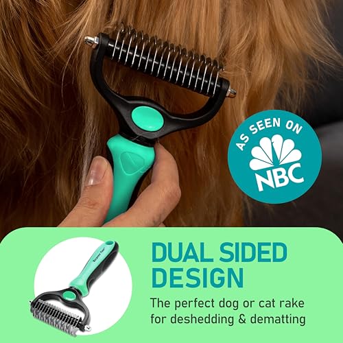 Maxpower Planet Hair Brush - Double Sided Shedding, Dematting Undercoat Rake for Dogs and Cats - Extra Wide Dog Grooming Brush, Reduce Shedding by 95%, Turquoise - color: Turquoise, size: Large