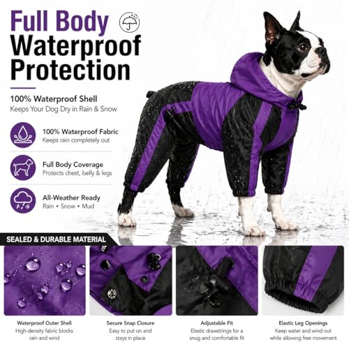 Lovelonglong Dog Hooded Raincoat, Small Dog Rain Jacket Poncho Waterproof Clothes with Hood Breathable 4 Feet Four Legs Rain Coats for Small Medium Large Pet Dogs Purple XS - color: Purple, size: XS (Small Dog ~5lbs)